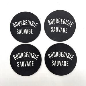 CLARE V Bourgeoisie Sauvage Leather CoasterSet of 4 Black White Round NEW Gift